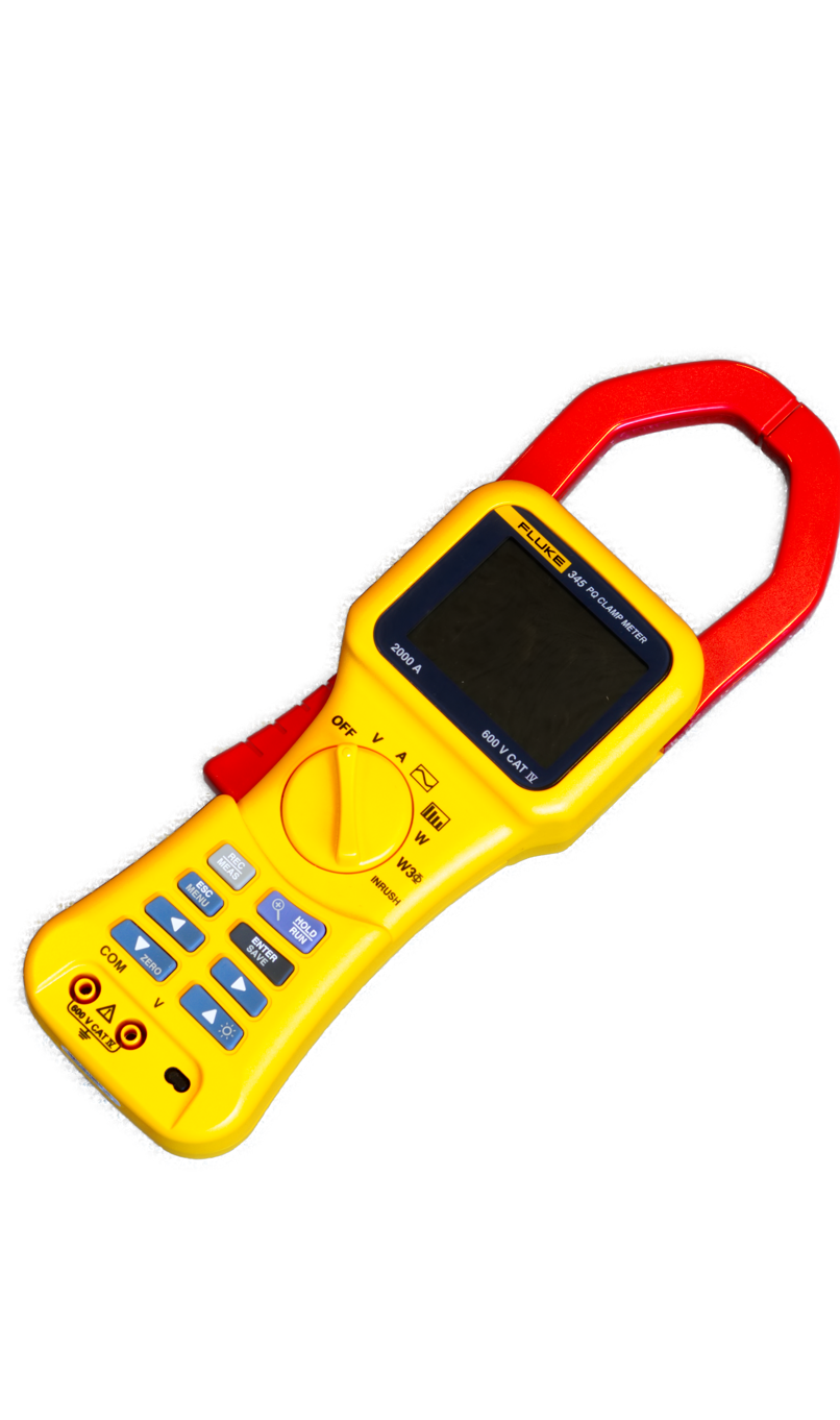 Foto gelbes Handmessgeraet FLUKE 345 PQ Clamp Meter, 2000 Ampere, 500 Volt, freigestellt