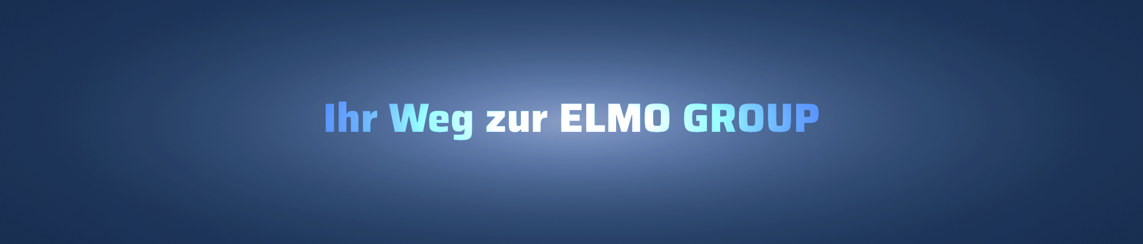 Worte Ihr Weg zur Elmo Group in Website-Font Saira auf Blau-Verlauf mit Transparenz, dahinter Skyline Hong Kong Vectorgrafik als Corporate Identity Element Elmo Group erkennbar