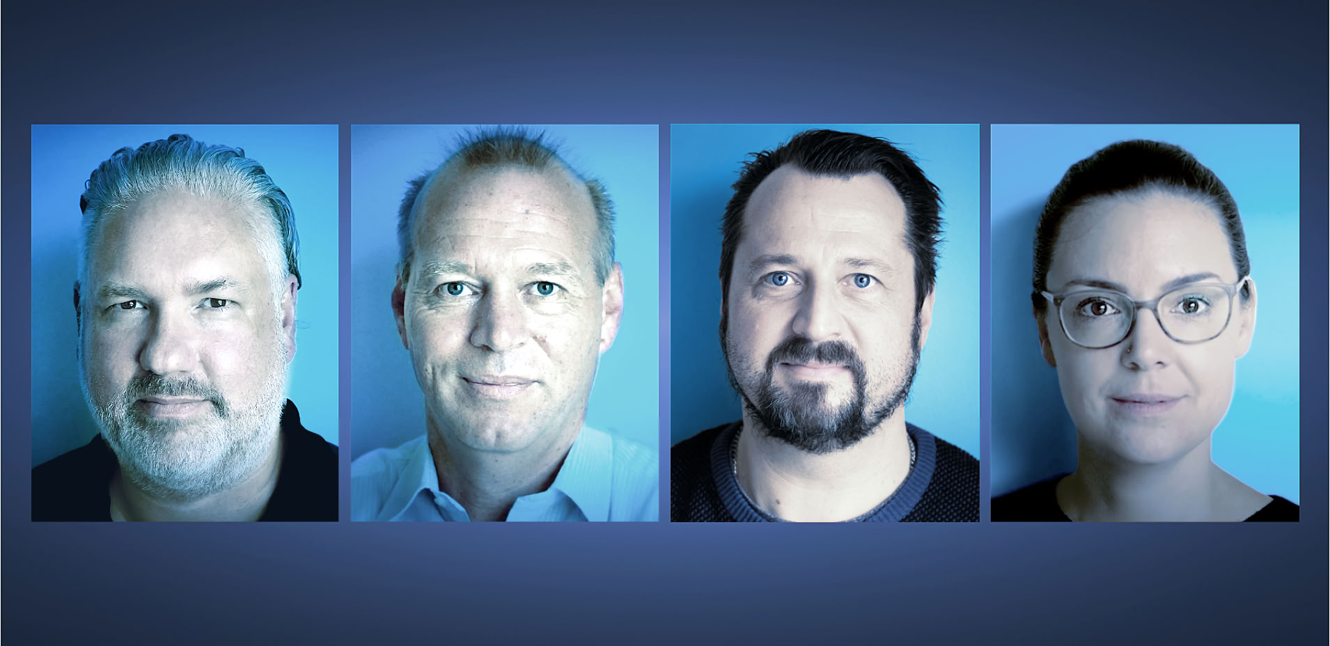 Foto-Kollage Ansprechpartner Elmo Group (vlnr): Marcel Sternke, Stefan Burger, Dirk Franssen, Sandra Grimm