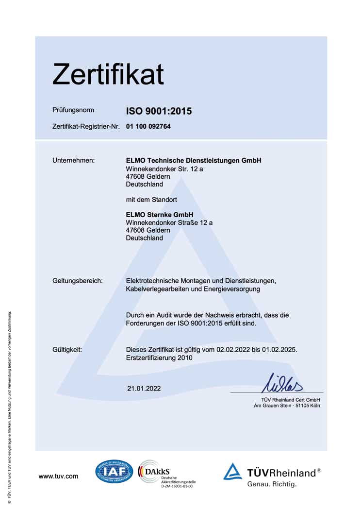 Abbildung Zertifikat ISO 9001:2015 Download