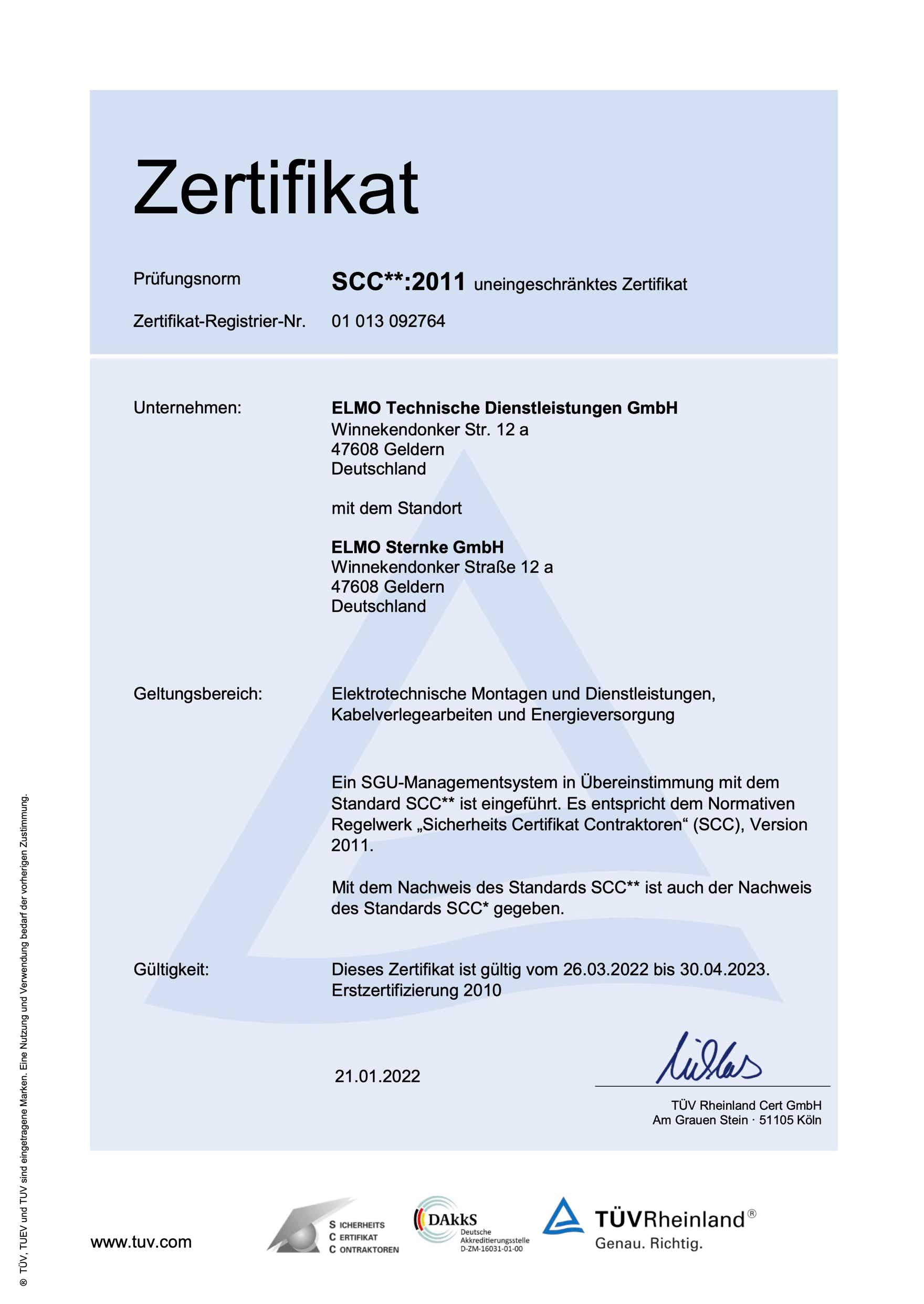 Abbildung scc*2011 zertifikat für Download